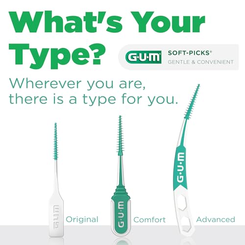 GUM Soft-Picks Advanced, Easy to Use Dental Picks for Teeth Cleaning and Gum Health, Disposable Interdental Brushes with Convenient Carry Case, Dentist Recommended Dental Picks, 60ct (6pk)