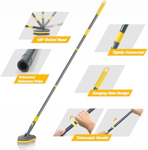 Tile Bathtub Scrubber Brush with Long Handle, 3 in 1 Shower Tub Scrub Brush
