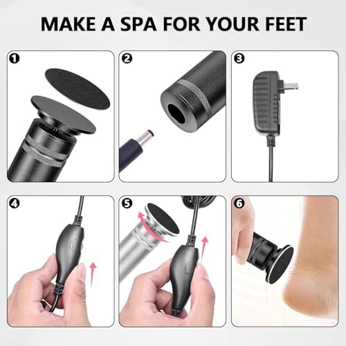 Professional Electric Foot Callus Remover 1200 RPM Adjustable Speed Metal Foot Grinder for Dead Skin Automatic Heel Sander with Replacement Sandpaper Discs for Women Men Feet Pedicure Tools (Black)