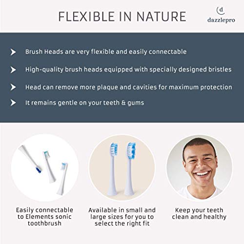 Elements Toothbrush Heads - Compatible With Elements Sonic Toothbrush, Large, Soft Bristles, Large- Replacement Brush Heads, Large (Pack of 3)
