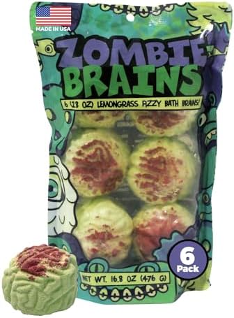 Zombie Brain Bath Bombs- 6-Pack Bath Bombs for Boys Girls- Halloween Gifts for Kids- Fun Boo Basket Stuffers for Kids - Natural, Child-Safe Ingredients - No Choking Hazard, No Dyes-16.8oz