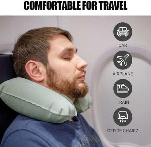 MABOZOO Inflatable Bath Neck Pillows for Tub & Shower - Head & Neck Support, Grey U-Shaped Travel Pillow for Airplane