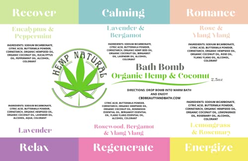 Variety 6 Pack Bath Bombs Organic Hempseed & Organic Coconut Oil Handmade in the USA