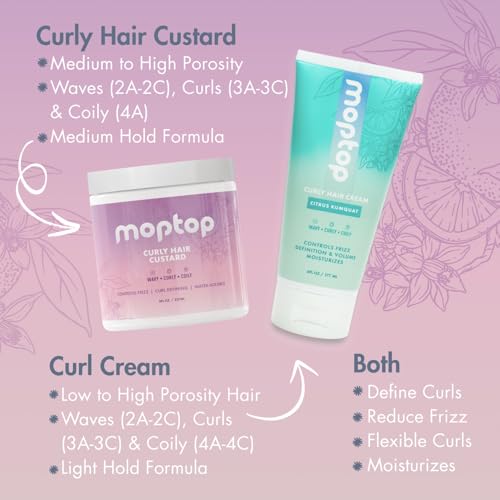 MopTop Curly Hair Gel Custard - Styling Gel for Moisturizing and Defining Soft Curls, Lightweight and Anti Frizz, Curly Hair Products for Waves, Coils & Kinks (Citrus Kumquat, 16oz)