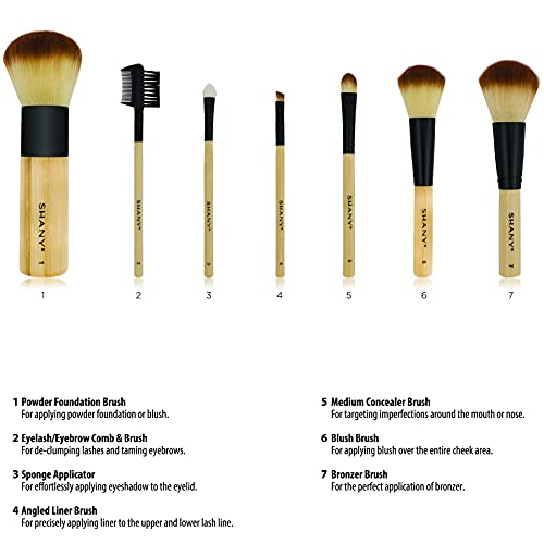 SHANY Bamboo Brush Set with Premium Synthetic Hair, Bamboo Handles and Cotton Pouch