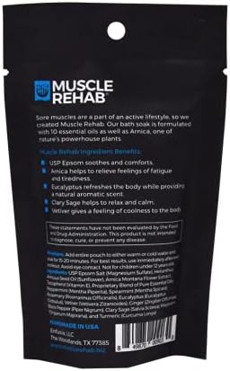 Muscle Rehab| (5) Travel Epsom Soak Packets Arnica, Magnesium Salt, Body, Hand, Foot Pain Relief, Sore Feet Relief, Foot Bath Soak, Epson Salts for Soaking Feet, Stiffness and Pain Relief, Single use