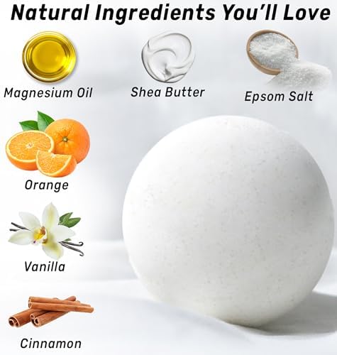 Magnesium Bath Bombs Post Workout Recovery Sore Muscles Tension Epsom Salt Luxury Bubble Bath Spa Essential Oil Infused Bath Bombs Vanilla Cinnamon Orange Perfect Stocking Stuffers Gift
