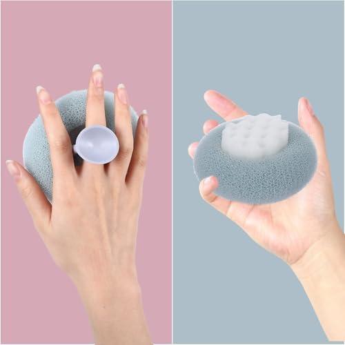 Super Soft Sunflower Suction Cup Bath Ball, 2 in 1 Exfoliating Bath Sponge, Loofah with Suction Cup, Body Sponges for Shower, Bathing Sponges for Women (Purple + Pink + Blue + Beige)