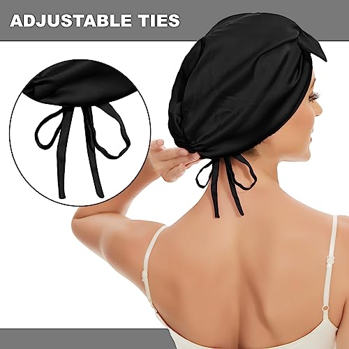 Natural 22 Momme 100% Mulberry Silk Bonnet for Sleeping, Soft Premium Grade 6A Silk Sleep Cap for Hair, Hair Wrap with Elastic Band (Black,1pc)