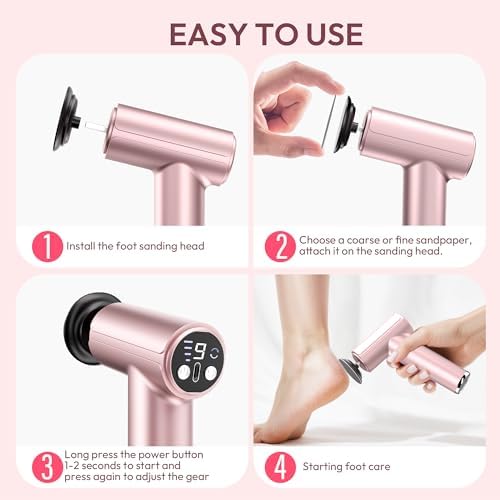 Electric Callus Remover for Feet, Rechargeable Electric Foot Callus Remover Pedicure Tool with 70pcs Sandpapers, Professional Foot File for Dead Skin, Calluses - Pink