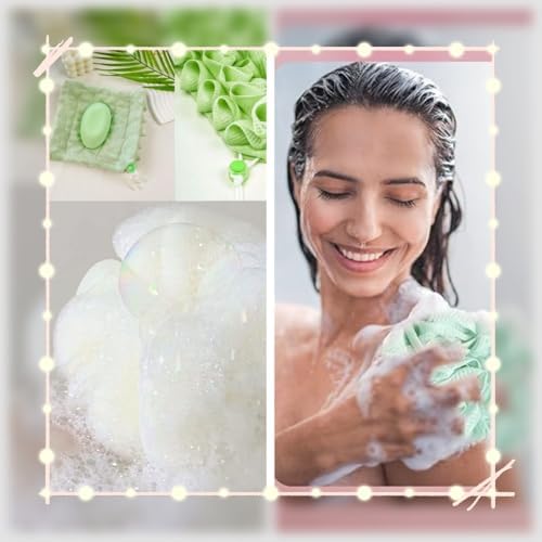Washcloth Loofah Combo 2-in-1 Loufee Washcloth That Holds Bar Soap-Exfoliation Mesh Shower Ball for Body Wash & Smooth Skin+Free Loofah Dish Towel (Grey+Coffee+Pink)