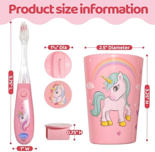 Lily's Home Kids Flashing Timer Toothbrush Kids with Soft Bristles, Rising Cup & Cover - Fun 2-Min Light-Up Brushing for Children - Toddler Soft Toothbrush Kit (Unicorn)