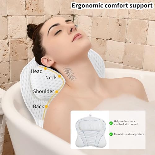 Luxury Bath Pillow for Bathtub – Soft 4D Mesh Fabric Neck and Back Support Headrest with Non-Slip Suction Cups – Relaxing Spa Accessories