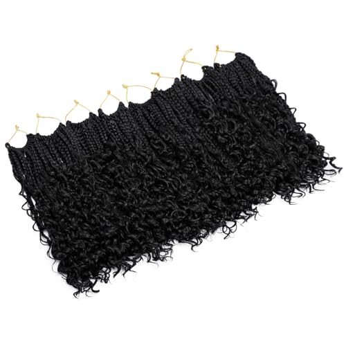 8 Packs Goddess Box Braids 10 Inch Pre-looped Bohemian Crochet Boho Box Braids With Curly Ends 3X Crochet Braids Hair for Women Synthetic Braiding Hair 16 Strands (#1B)