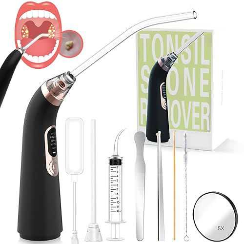 Voraiya Electronic Tonsil Stone Remover Vacuum, 10 in 1 Tonsil Removal Kit, 5 Modes Cleaner, Instant Suction Tool, Easy to Use, Fight Bad Breath, Mouth Cleaning Oral Care (Black)