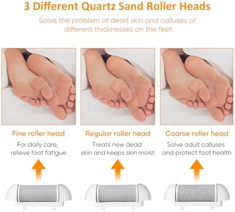 Premium Electric Callus Remover for Feet | Rechargeable Foot File, Electric Foot Scrubber | 18 Piece Pedicure kit for Cracked Heels & Dead Skin with 3 Roller Heads by Quantum Lux (Diamond White)