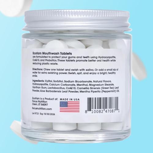 Peppermint Mouthwash Tablets - Chewable Tablet for Fresh Breath Fluoride Free Alcohol Free Travel Size Mouthwash - 90 Tablets