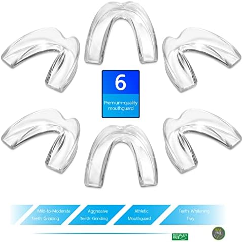 Pack of 6 Moldable Mouth Guard for Teeth Grinding Clenching Bruxism, Sport Athletic, Whitening Tray