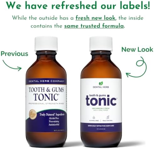 Dental Herb Company Tooth & Gums Tonic Oral Rinse – Natural Professional Strength Mouthwash with Essential Oils & Herbs for Gum Health, Bad Breath & Gum Irritation – Alcohol-Free, 18 oz. (2 Bottles)