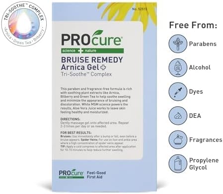PROcure Arnica & MSM Bruise Remedy Gel – Unscented, Paraben-Free Arnica Montana Gel with Tri‑Soothe Complex for Bruising & Spider Veins, 2 Pack