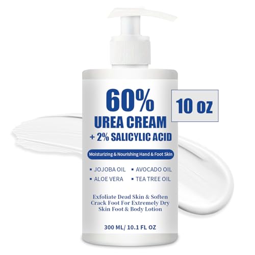 Urea Cream 60% plus 2% Salicylic Acid for Feet Maximum Strength - Lotion For Dry Cracked Feet Elbows Knees Heels Hands, Hydrates Foot Care for Softening and Moisturizing, Callus Remover 10.1oz