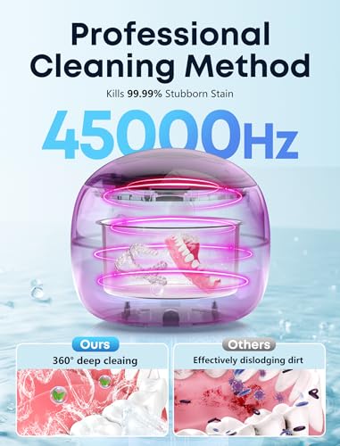 Ultrasonic Retainer Cleaner, 45kHz Denture Cleaner Machine with 3 Modes, 200ML Dental Cleaning Pod for Dentures, Mouth Guards, Aligner, Night Guard, Braces, Jewelry (White)