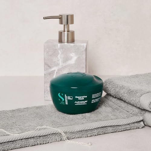 Alfaparf Milano Semi di Lino Reconstruction Reparative Hair Mask - Damaged Hair Bond Repair - Color Safe Deep Conditioning Hair Mask - Medium to Thick Hair - Vegan (6.88 oz)