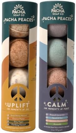 Pacha SOAP Froth Bath Bombs, Nourishing, Moisturizing, Pacha Peaces Variety, Naturally Derived & Handcrafted in The USA (2-Pack, 8 Pieces)