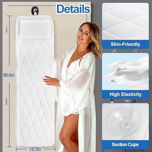 Full Body Bath Pillow for Bathtub, Thick Bath Pillow for Tub with Non-Slip Suction Cups, Bathtub Cushion with Pillow, Luxury Tub Pillow for Bath, Headrest Neck and Back Support, 5D Air Mesh