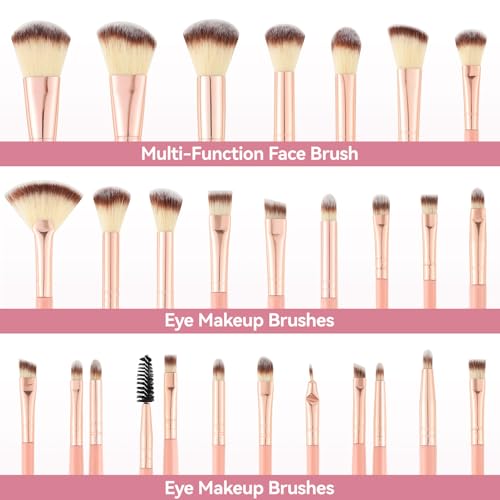 Makeup Brush Set for Foundation Concealer Eyeshadow and Travel, Include Make Up Brush, Sponge, 51PCS Pink