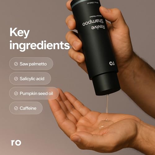 ROMAN Men's Revive Shampoo, Exfoliates & Clarifies with Peppermint, Cleanses for Thicker-Looking Hair, With Saw Palmetto, Pumpkin Seed Oil, Caffeine, Without Sulfates, Parabens, Phthalates, 8 fl oz