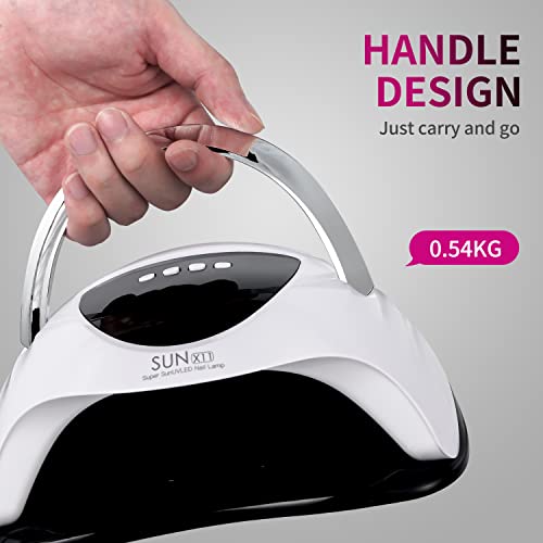 UV Nail Lamp 288W UV Light for Gel Nails Professional UV Lamp for Gel Nail Polish Nail Dryer with 63 LED Beads 4 Timer Smart Sensor LCD Display Portable Handle Fast Curing for Salon and Home