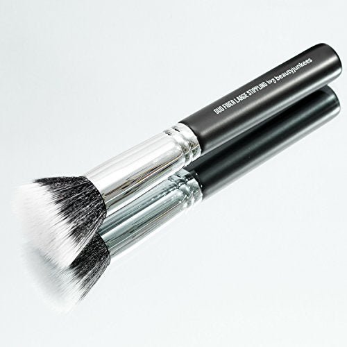 Large Stippling Foundation Makeup Brush – Beauty Junkees Flat Top Duo Fiber Synthetic Stipple Make Up Brushes, Sheer Flawless Blending Liquid, Cream, Powder Cosmetics, Vegan, Cruelty Free