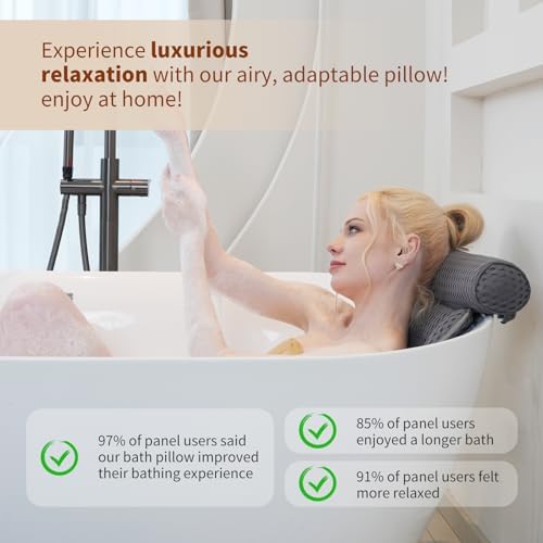 Luxury Bathtub Pillow, Mesh Bath Pillow with Suction Cups Bath Pillow for Women Relaxing, Bath Pillows for Tub Neck and Back Support,Fits All Bathtub