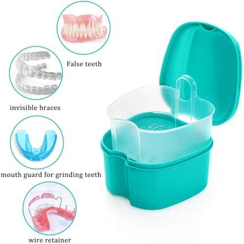 ZENFUN 20 Packs Denture Cases Dental Box For Artificial Teeth Denture Retainer Case Bulk Denture Holder with Strainer Basket Denture Soaking Container False Teeth Storage Box, Individually Sealed