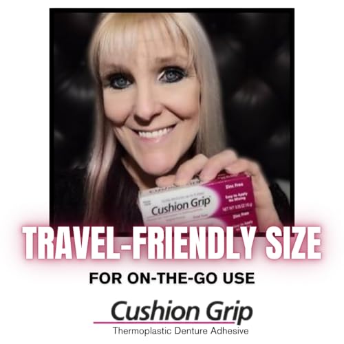 Cushion Grip Thermoplastic Denture Adhesive, 0.35 oz Travel Size | Refits and Tightens Loose Dentures On The Go | Non-Glue Adhesive, Acts Like a Soft Reliner (Pack of 5)