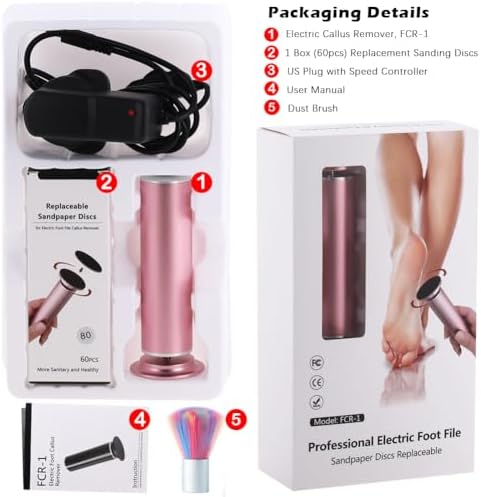 Electric Callus Remover for Feet Adjustable Speed, Powerful Foot Scrubber Electric Foot Callus Remover Heel File with 60PCS Sanding Discs Pedicure Tools for Feet Dead Skin Foot Grinder, Pink