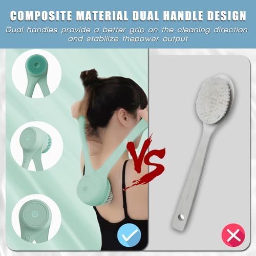 Electric Body Brush Back Scrubber for Shower, Ipx7 Waterproof Back Scrubber for Shower, Auto Spinning Exfoliating Massage Bath Brush RechargeableRotating Body Brushes with 5 Brush Heads
