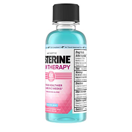 Listerine Gum Therapy Antiplaque & Anti-Gingivitis Mouthwash, Antiseptic Oral Rinse Helps Reverse Signs of Early Gingivitis, ADA Accepted, TSA-Compliant Travel-Size, Glacier Mint, 95 mL (Pack of 6)