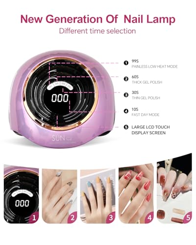 UV LED Nail Lamp, 288W Professional Nail Dryer for Gel Polish, 63 LED Beads Automatic Sensor Nail Curing Lamp with 4 Timer for Woman Girl Salon at Home