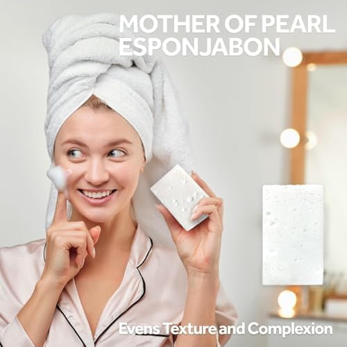 T.Taio Esponjabon Mother of Pearl Soap Sponge - Cleansing Shower Scrubber - Cleaning Bath Wash Scrub - Oil Removal - Massage & Lather Foot, Elbow, & Face - Bathroom Accessories (2-Pack)