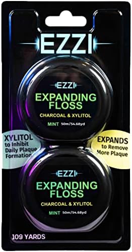 Woven Expanding Dental Floss | Naturally Waxed & Textured w/Charcoal & Xylitol to Optimally Clean Gums | Mint | Thick & 109 Yards