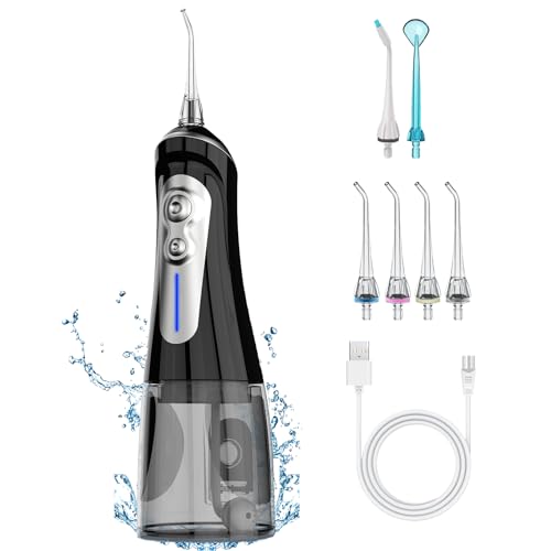 NBGRLVS Water Dental Flosser Cordless for Teeth Pick Cleaning - Powerful Oral Irrigator with 6 Adjustable Modes,320ML Portable & Rechargeable IPX7 Waterproof Cleaner Picks for Home Travel (Black)