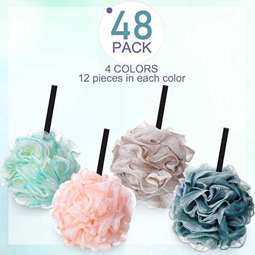 Shellwei 48 Pack Bath Sponge Shower Loofahs Bulk Pack 50g Soft Net Body Scrubber Shower Pouf Sponge Ball Body Mesh Pouf Exfoliating Bath Scrunchies for Men and Women
