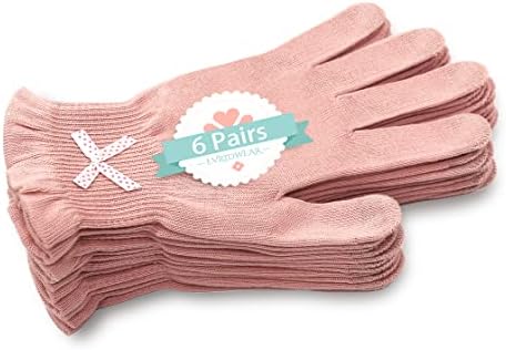 Evridwear Moisturizing Gloves for Sleeping, Cotton Gloves with Touchscreen Fingers for Dry Hands, Eczema Gloves Overnight UV Protection Gloves for Women(6 Pair S/M, Feather Weight Pink Color)