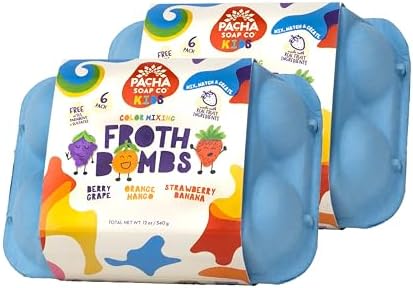 Pacha Soap Co. Kids Color Mixing Bath Bomb, 2-Pack - Safely Colors Bath Water, Kids Love Them, Plant-Based, Non-Toxic, No Animal Testing, Vitamin Rich, Endless Frothy Fun, Mix & Match