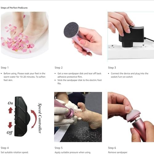 Electric Foot File Callus Remover, Professional Calluses Remover for Feet with 60pcs Sandpaper Discs, Adjustable Speed Control Pedicure Tool for Men Women Dead Dry Cracked Hard Skin
