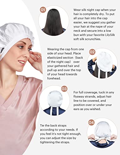 LilySilk 100% Mulberry Silk Bonnet, Silk Night Sleep Cap Adjustable Hair Wrap for Sleeping, Rosy Pink