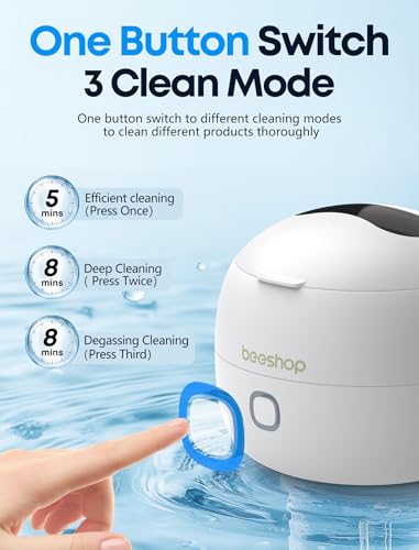 Ultrasonic Retainer Cleaner, 45kHz Denture Cleaner Machine with 3 Modes, 200ML Dental Cleaning Pod for Dentures, Mouth Guards, Aligner, Night Guard, Braces, Jewelry (White)