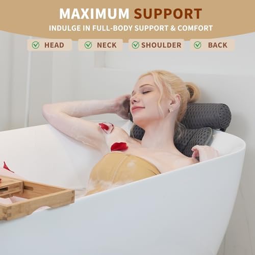 Luxury Bathtub Pillow, Mesh Bath Pillow with Suction Cups Bath Pillow for Women Relaxing, Bath Pillows for Tub Neck and Back Support,Fits All Bathtub